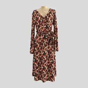 Vintage 2000s Talbots Pink Geometric Print V Neck Faux Wrap Dress Womens 6P